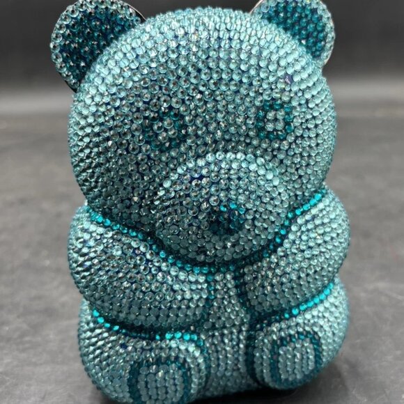 Kimchi Blue Diamante Teddy Clutch Bag — Blue Rhinestone — Cut Glass Chain Strap - Picture 2 of 4